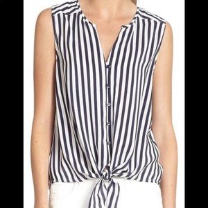 Joie Blue and White Stripped Tie Hem Top